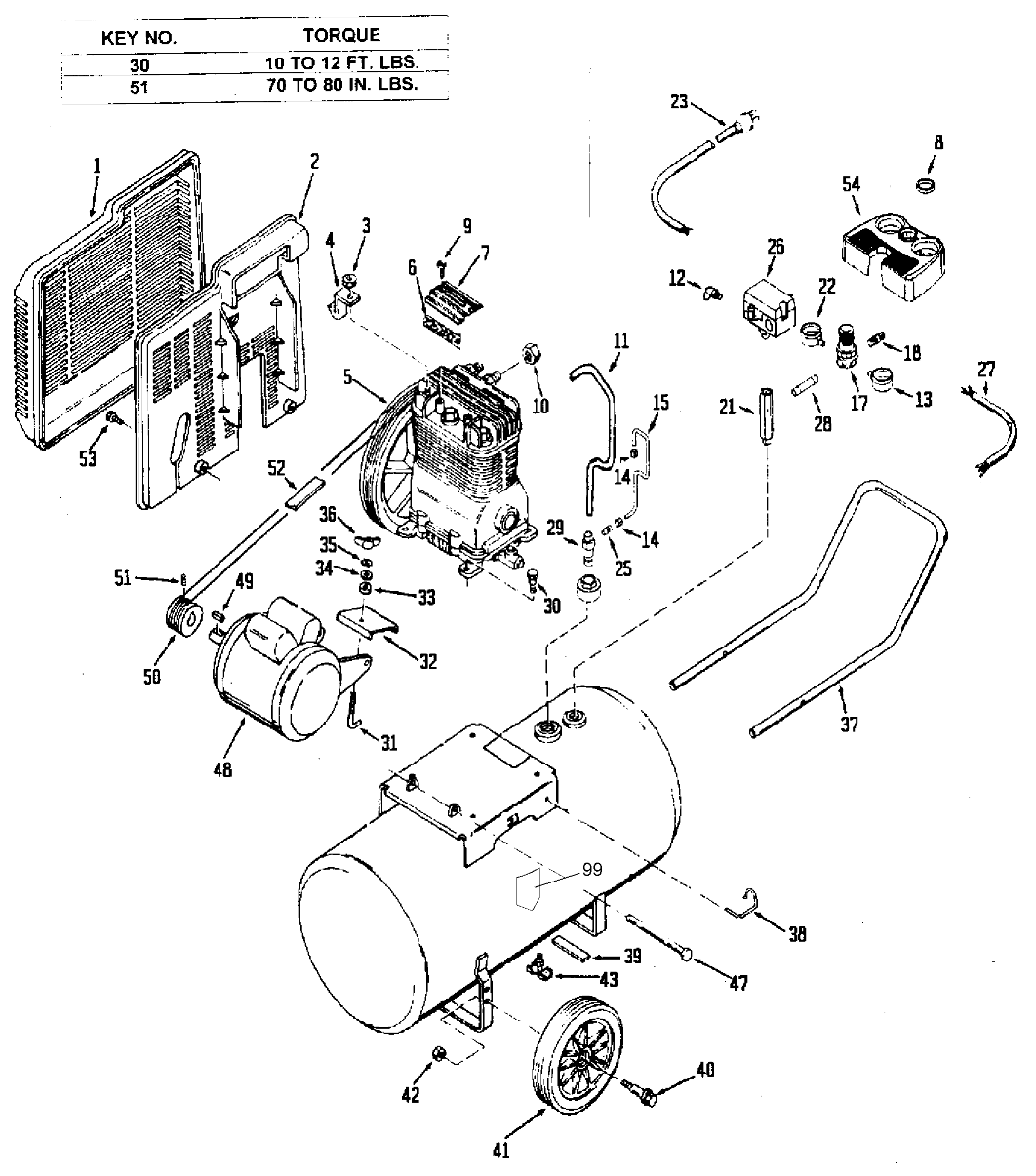 Default Diagram and Parts List for ATCL4520 Type 0 DeVilbiss Compressor