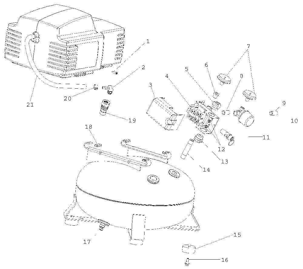 Exploded Diagram A Diagram and Parts List for PFA2X4-WK Type 2 DeVilbiss Compressor