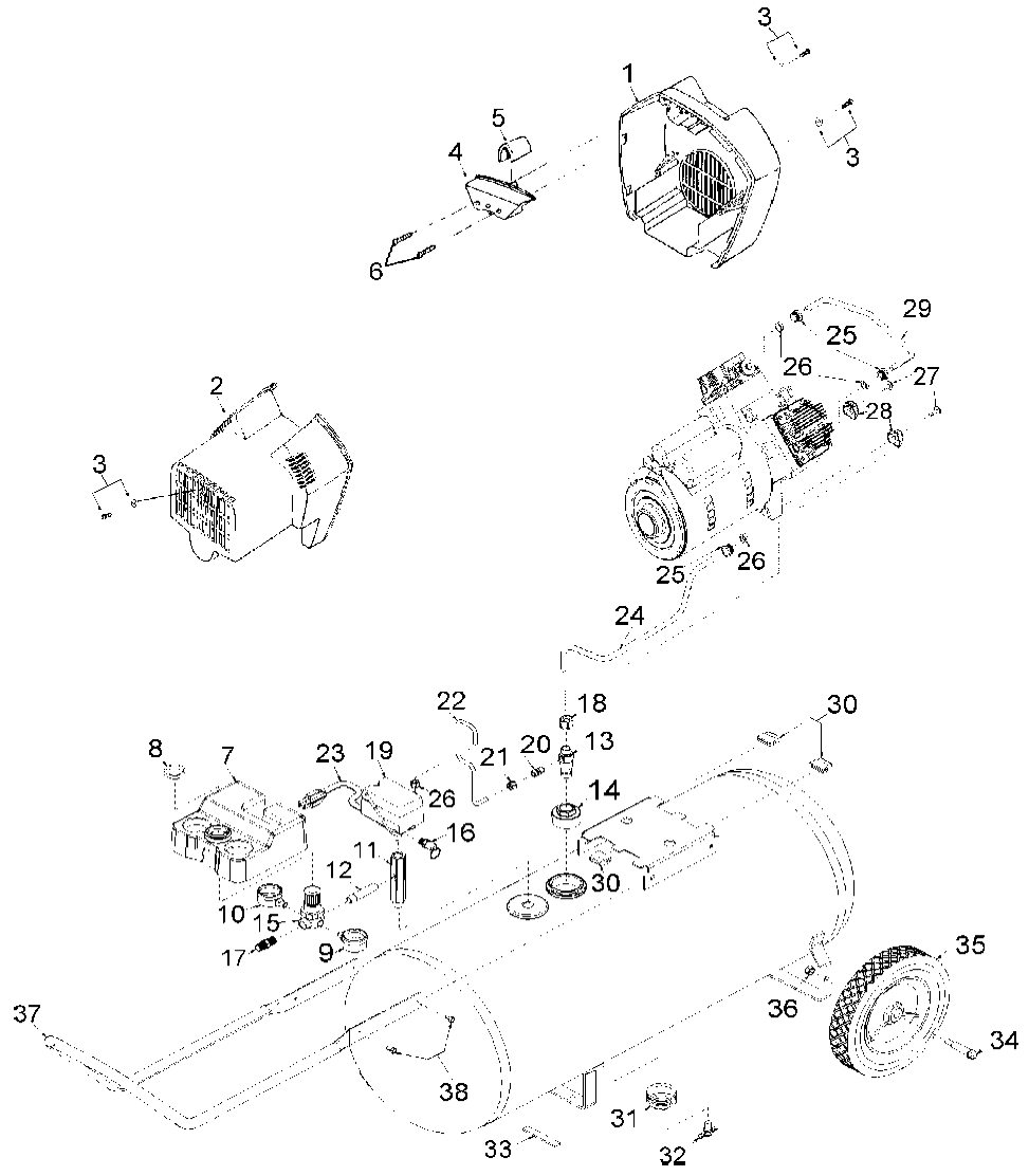 Default Diagram and Parts List for IRFTV630 Type 1 DeVilbiss Compressor