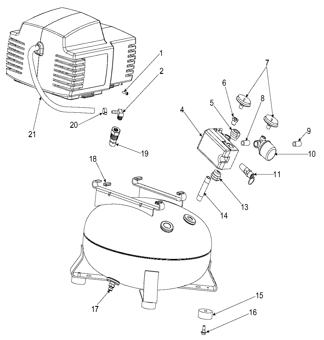 Default Diagram and Parts List for EXFAC24 Type 0 DeVilbiss Compressor