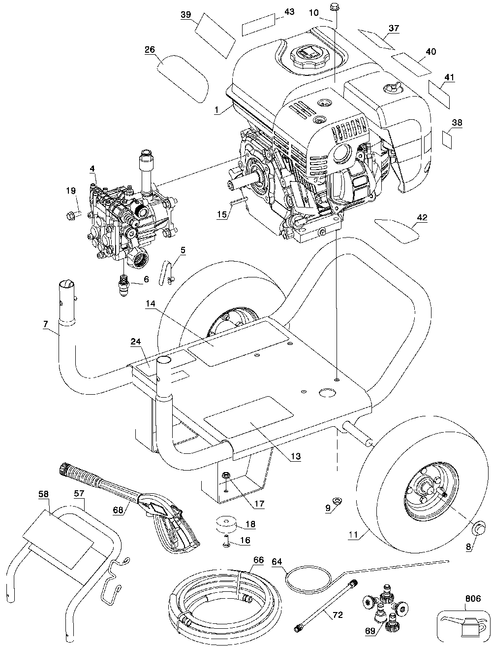 Exploded Diagram B Diagram and Parts List for BDP2600 Type 1 DeVilbiss Pressure Washer