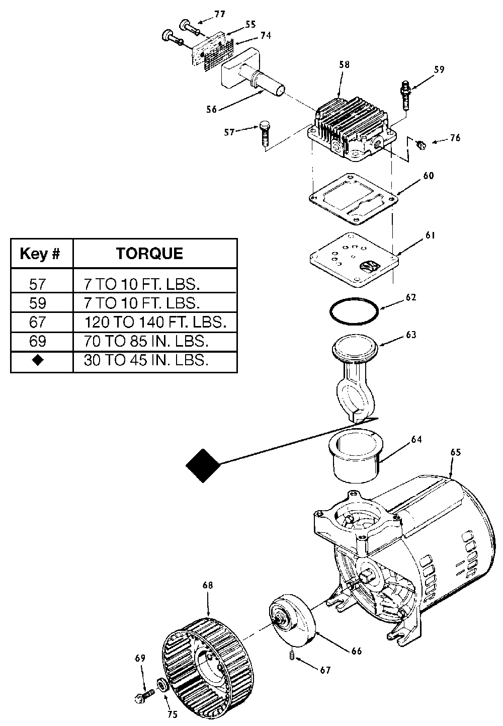 Exploded Diagram B Diagram and Parts List for F220 Type 3 DeVilbiss Compressor