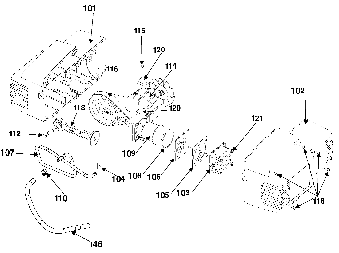 PUMP Diagram and Parts List for PFA2X4 Type 3 DeVilbiss Compressor