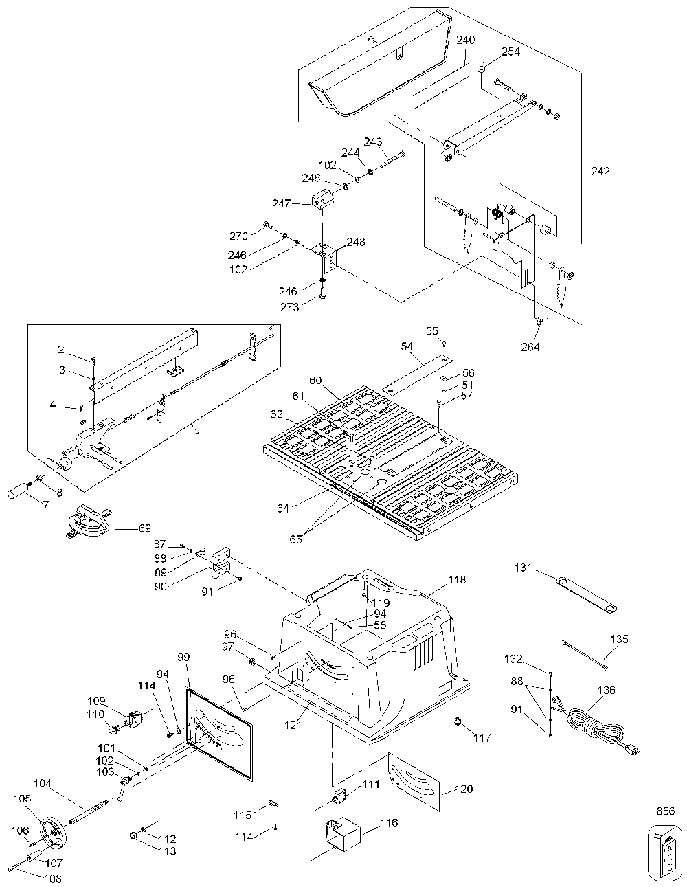Exploded Diagram A Diagram and Parts List for FS200SD Type 2 DeVilbiss Table Saw