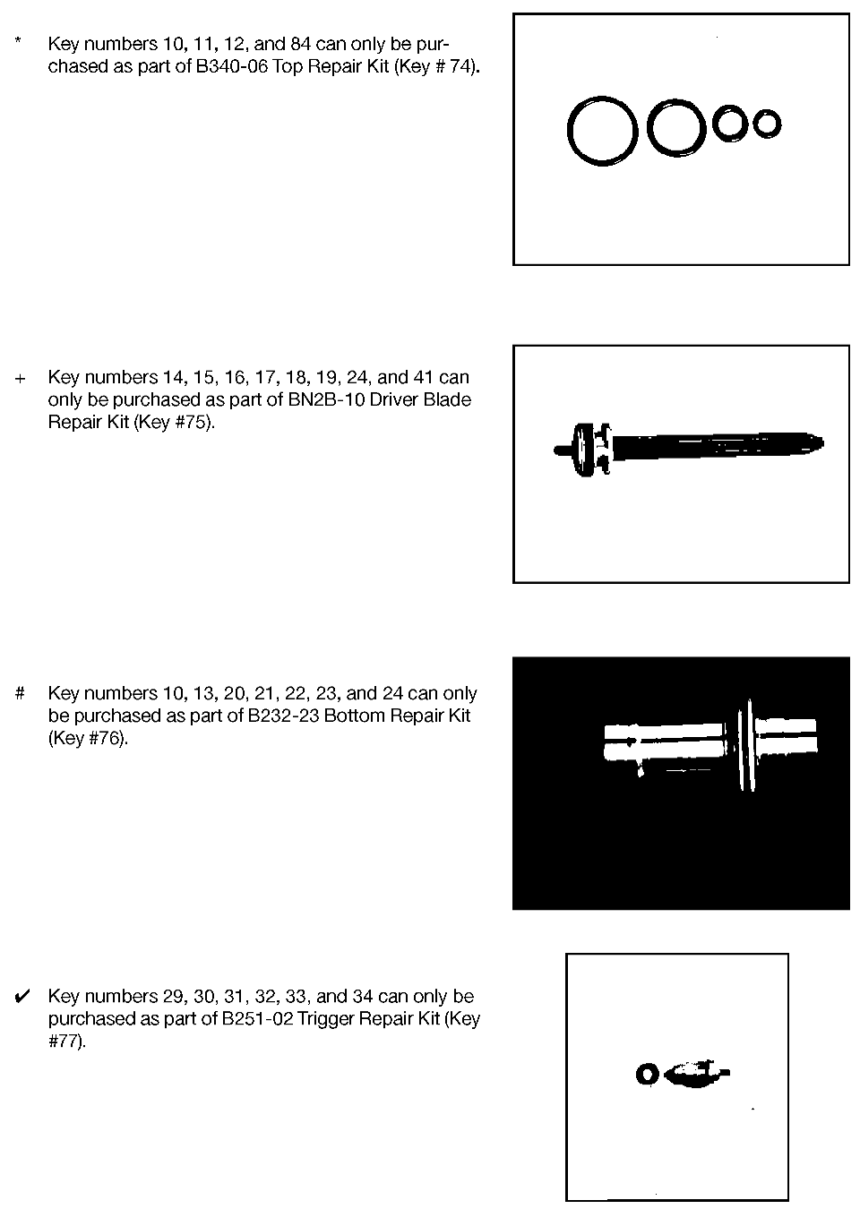 REPAIR KITS Diagram and Parts List for NBSNC2X4 Type 0 DeVilbiss Nailer