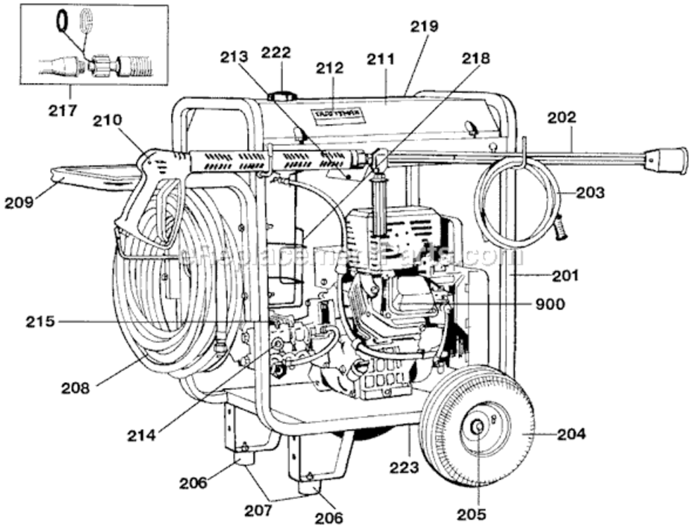 Page A Diagram and Parts List for 919-76301 Type 1 DeVilbiss Pressure Washer