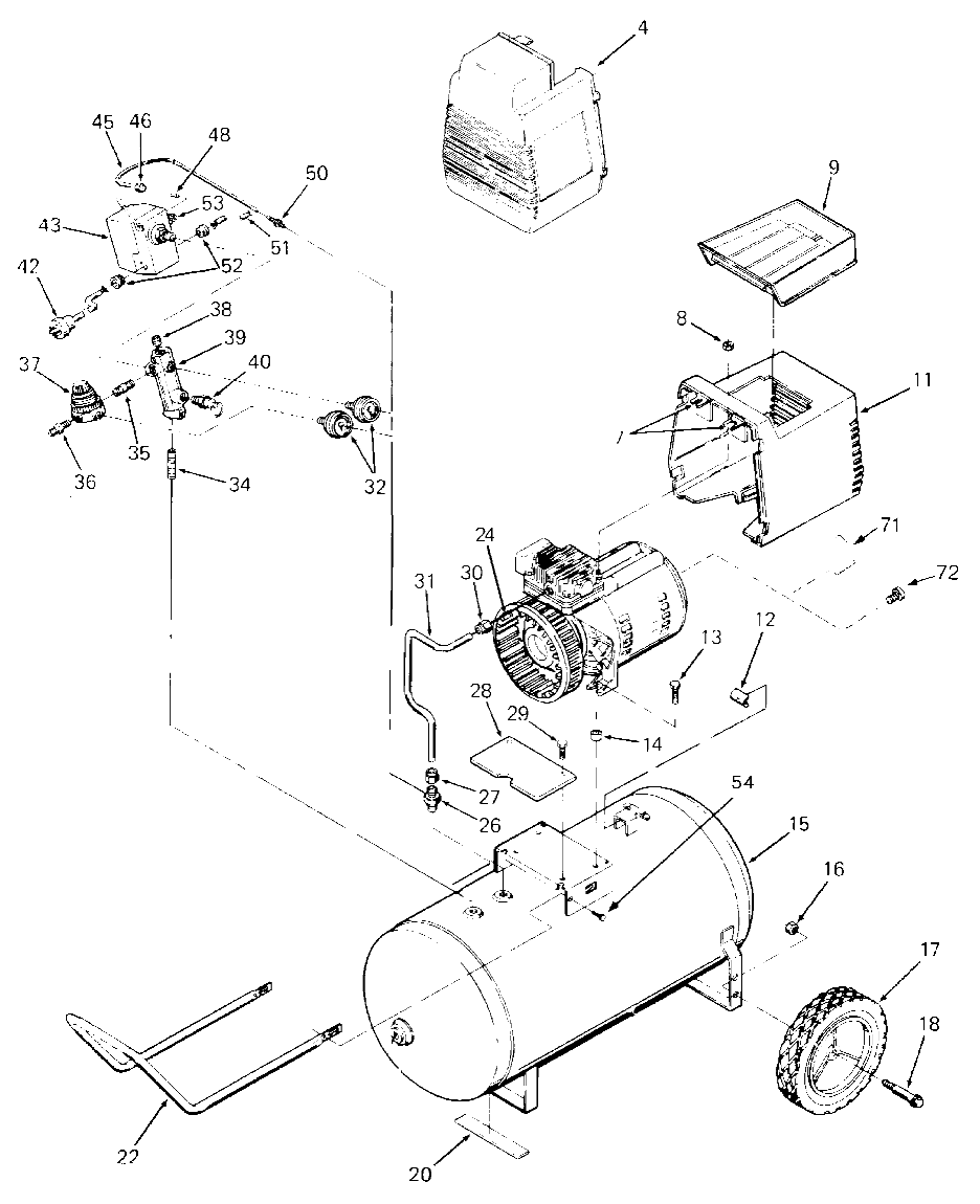 Default Diagram and Parts List for F2520 Type 0 DeVilbiss Compressor