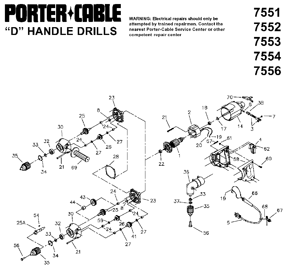 Exploded Diagram A Diagram and Parts List for 7551 Type 1 DeVilbiss Drill