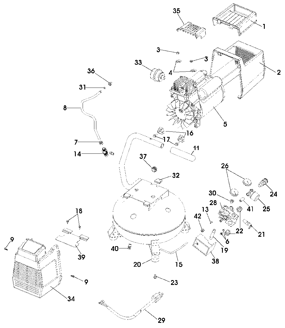 Exploded Diagram A Diagram and Parts List for MAC1200 Type 2 DeVilbiss Compressor