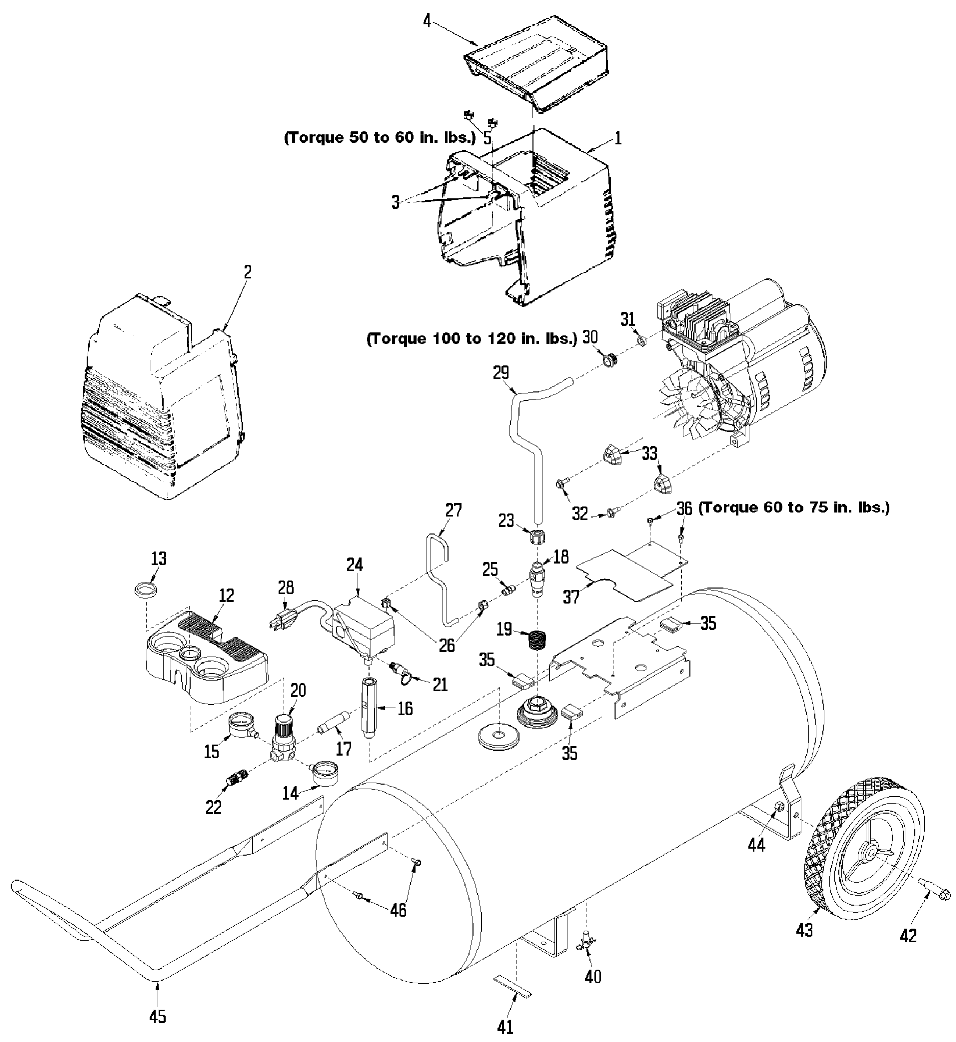 Default Diagram and Parts List for PAFC5020 Type 0 DeVilbiss Compressor