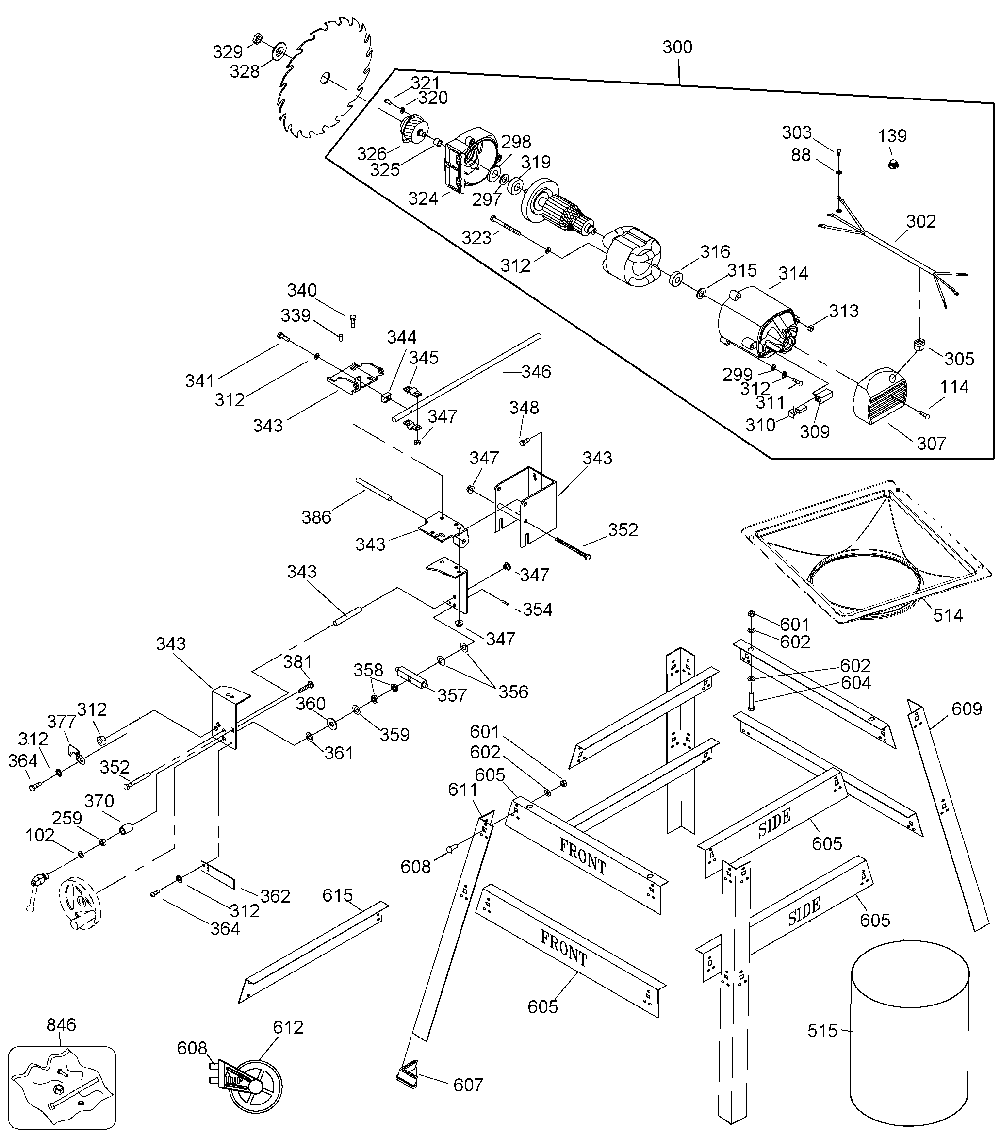 Exploded Diagram B Diagram and Parts List for FS200SD Type 2 DeVilbiss Table Saw