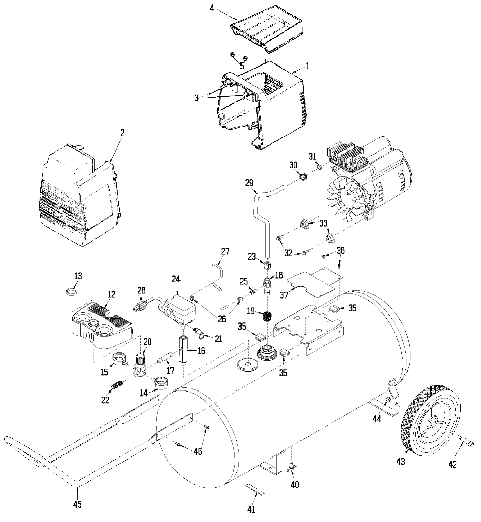 Default Diagram and Parts List for PAFC430 Type 1 DeVilbiss Compressor