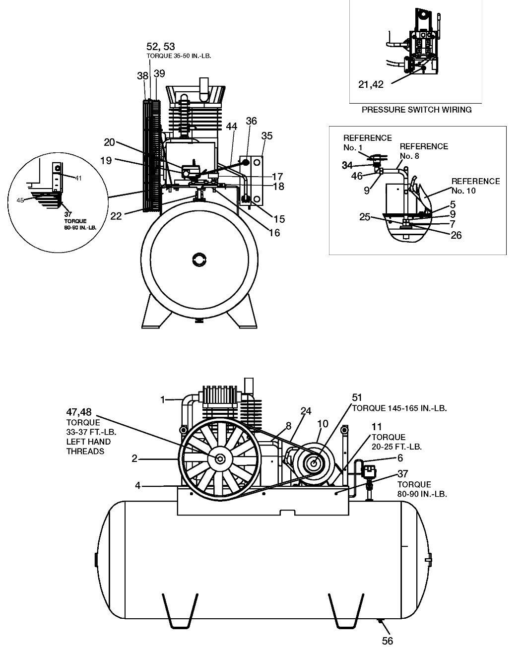 Default Diagram and Parts List for LN1080H23M Type 1 DeVilbiss Compressor
