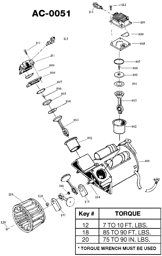 PUMP Diagram and Parts List for FTV530 Type 1 DeVilbiss Compressor