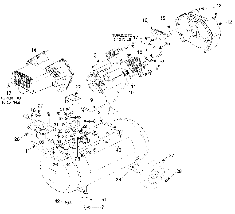 Exploded Diagram B Diagram and Parts List for 4UP73 Type 0 DeVilbiss Compressor