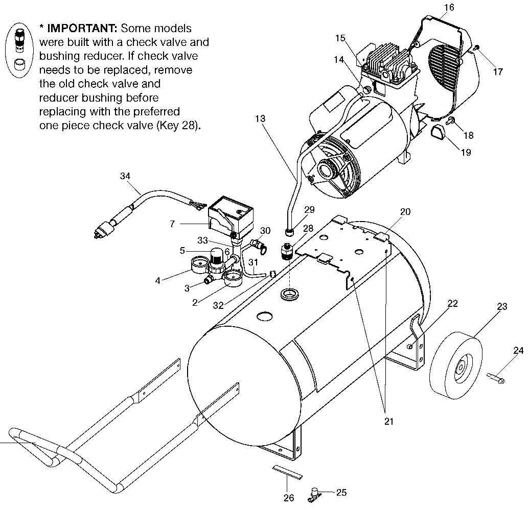 Default Diagram and Parts List for HFB412 Type 1 DeVilbiss Compressor