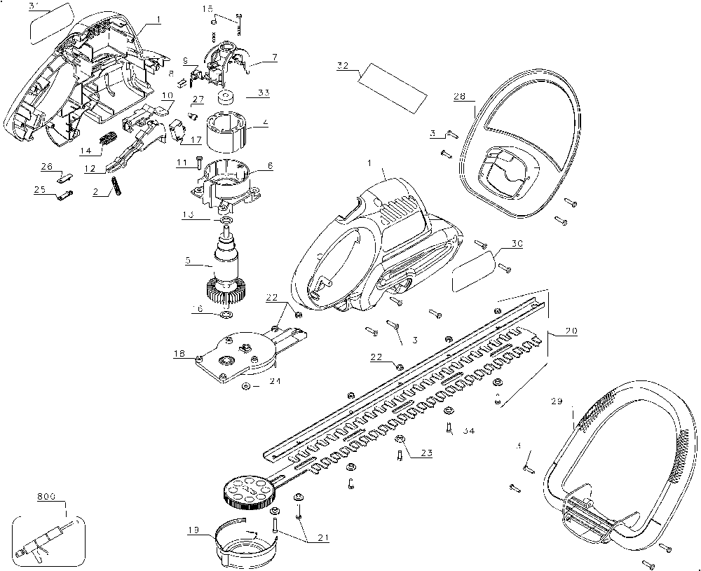 Exploded Diagram A Diagram and Parts List for 51525 Type 1 DeVilbiss Hedge Trimmer