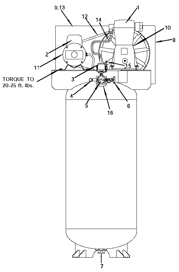 Default Diagram and Parts List for ACSL560V1 Type 1 DeVilbiss Compressor