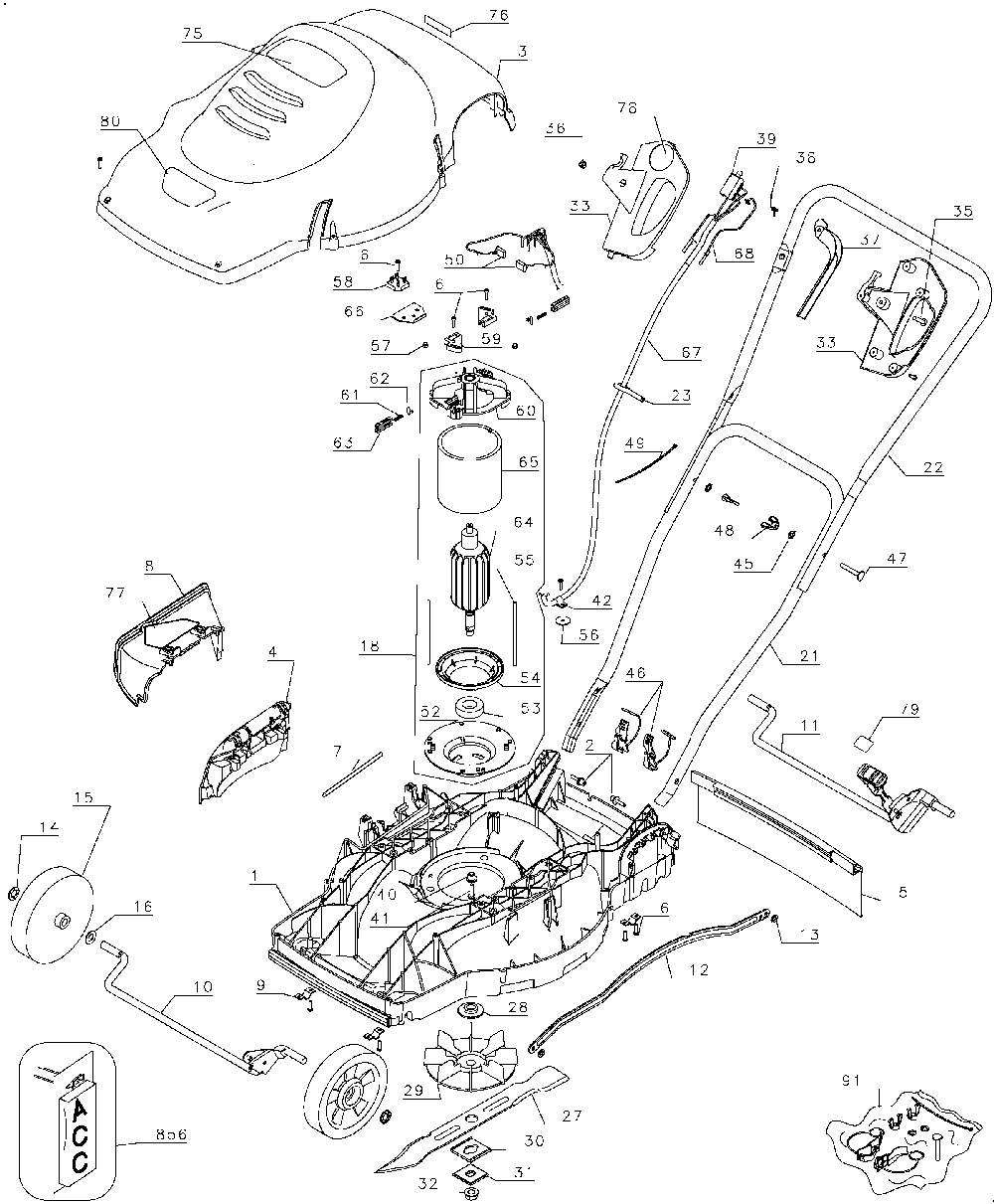 Exploded Diagram A Diagram and Parts List for 35517 Type 1 DeVilbiss Lawn Mower