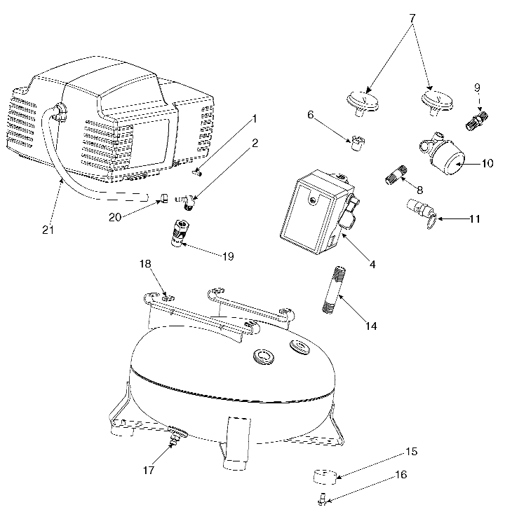 Default Diagram and Parts List for EXFAC24 Type 2 DeVilbiss Compressor