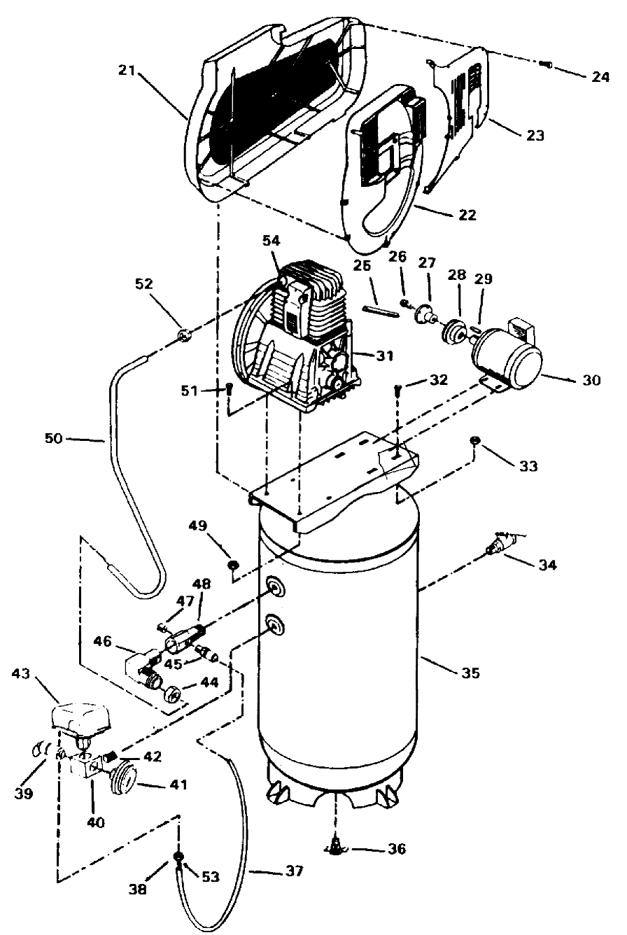 Default Diagram and Parts List for RAC5K80V1D Type 0 DeVilbiss Compressor