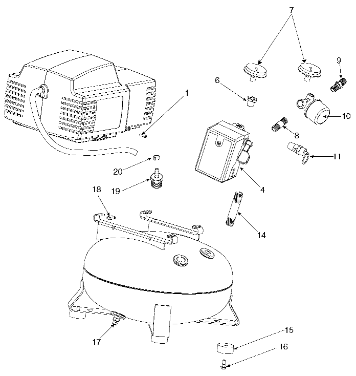 Default Diagram and Parts List for PAFAC2040 Type 1 DeVilbiss Compressor