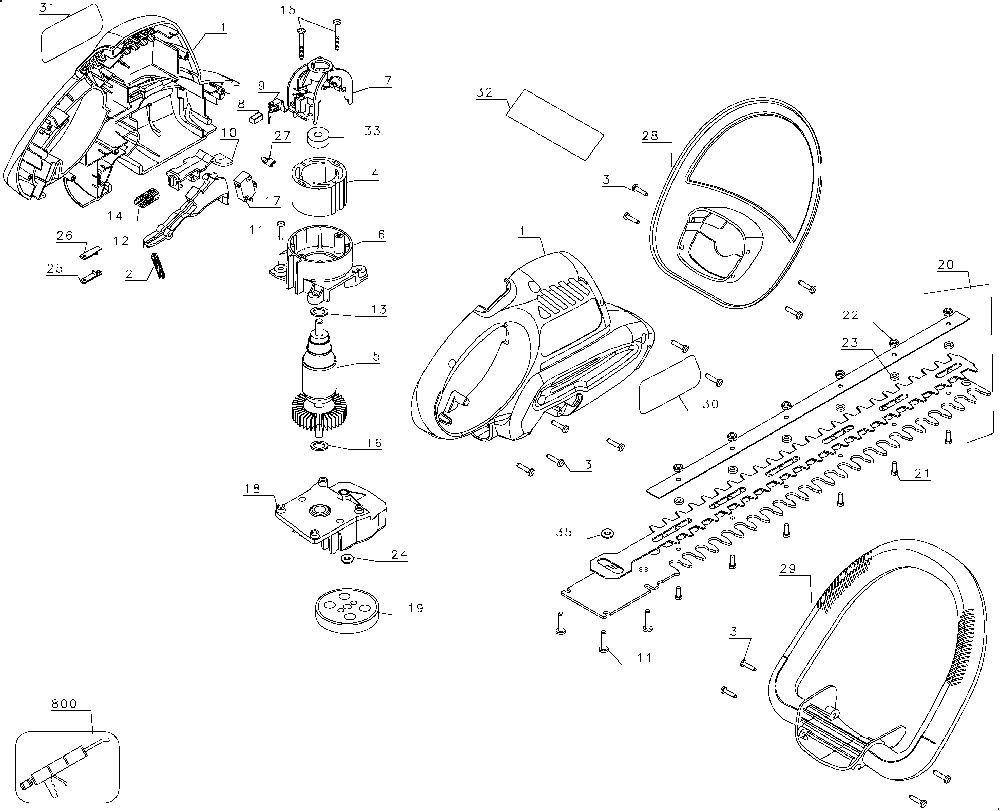 Exploded Diagram A Diagram and Parts List for 51221 Type 1 DeVilbiss Hedge Trimmer