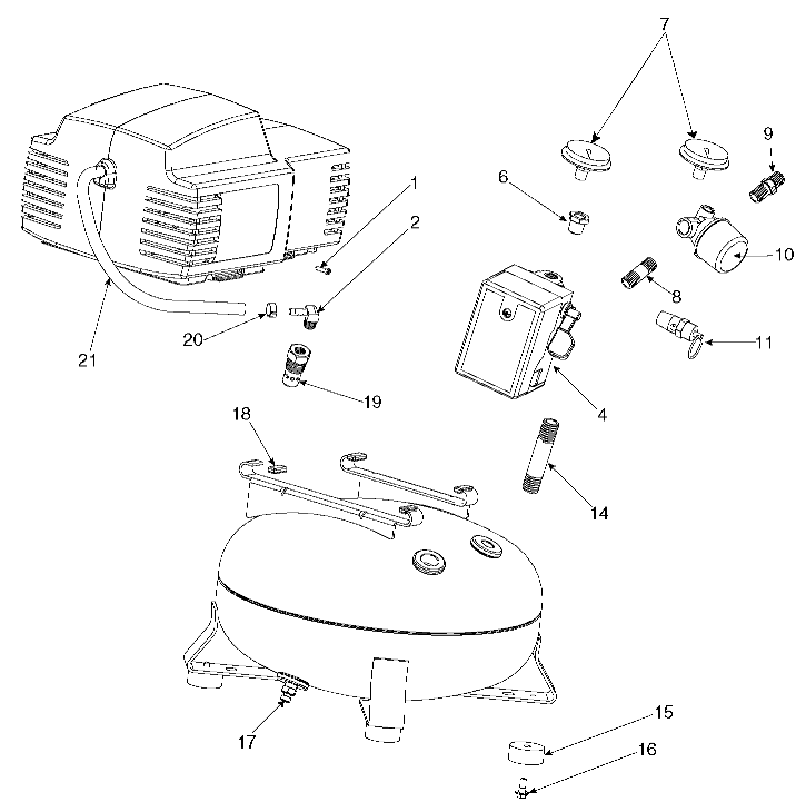 Default Diagram and Parts List for PAFAC2040 Type 0 DeVilbiss Compressor