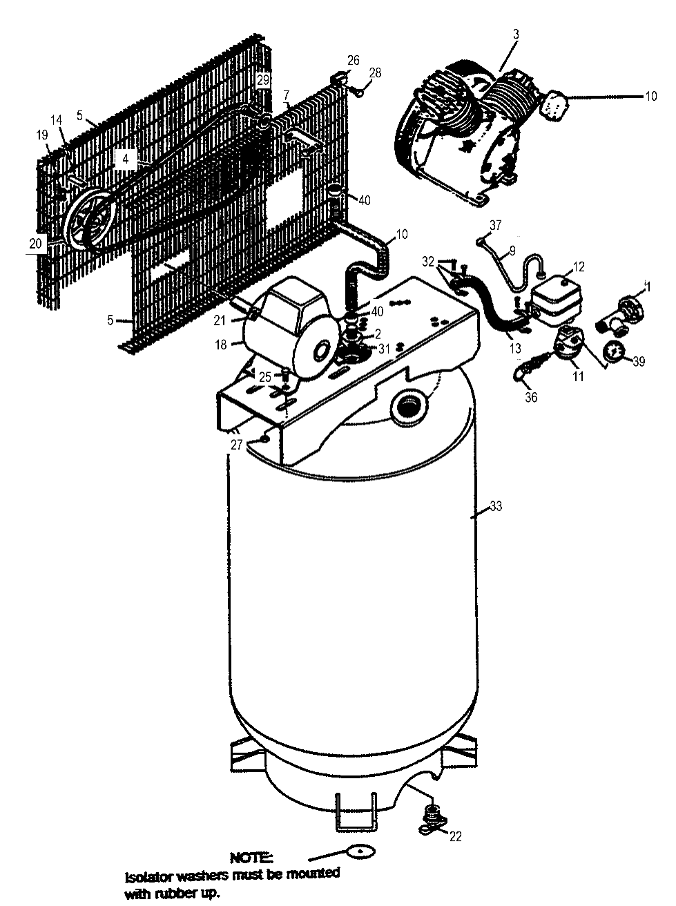 Default Diagram and Parts List for LS580V2M Type 0 DeVilbiss Compressor