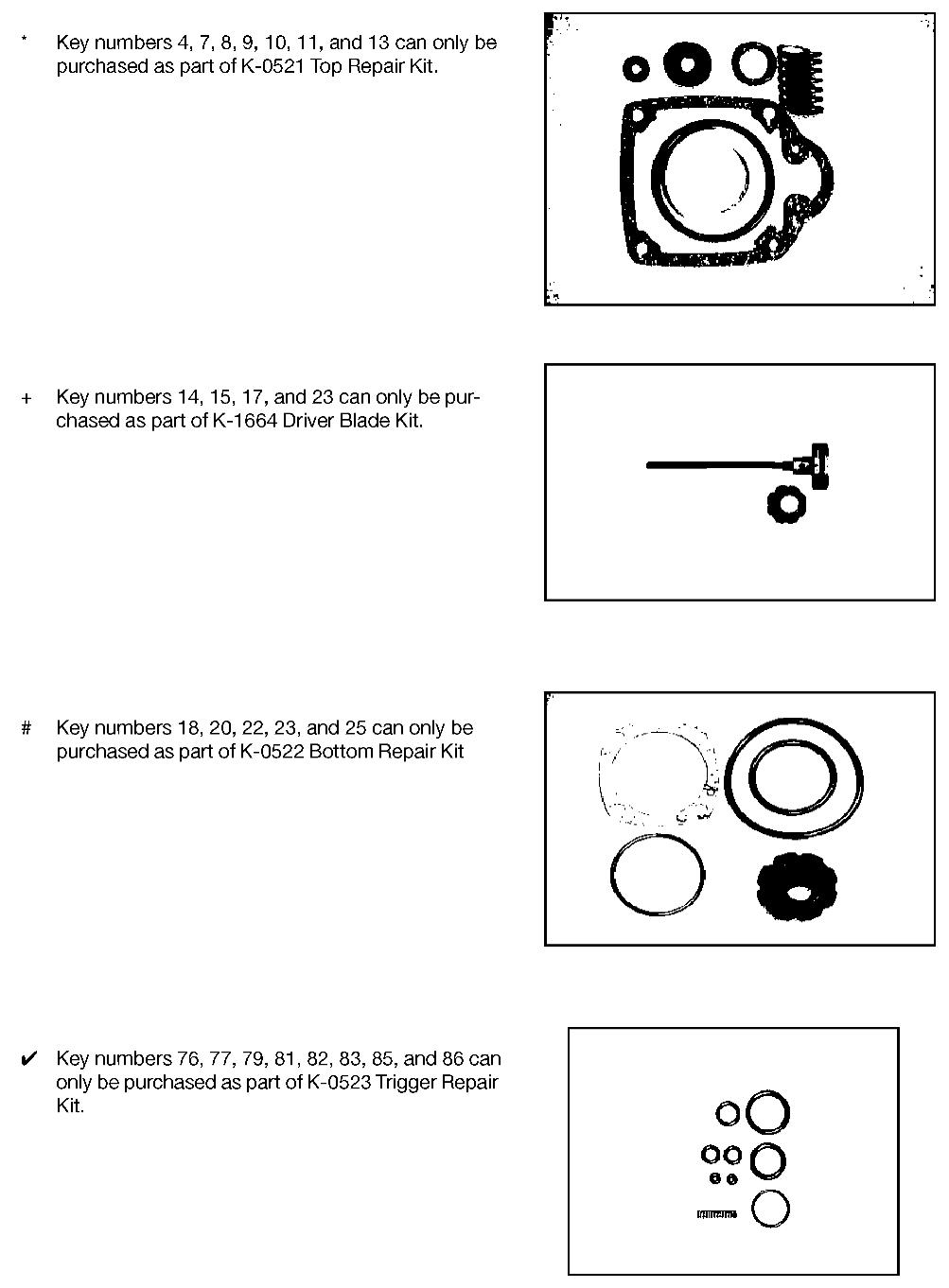 REPAIR KITS Diagram and Parts List for NF2502X4 Type 0 DeVilbiss Nailer