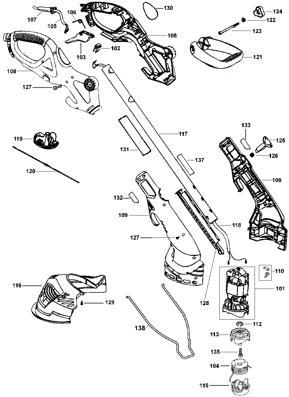 Exploded Diagram A Diagram and Parts List for 51421 Type 1 DeVilbiss Trimmer