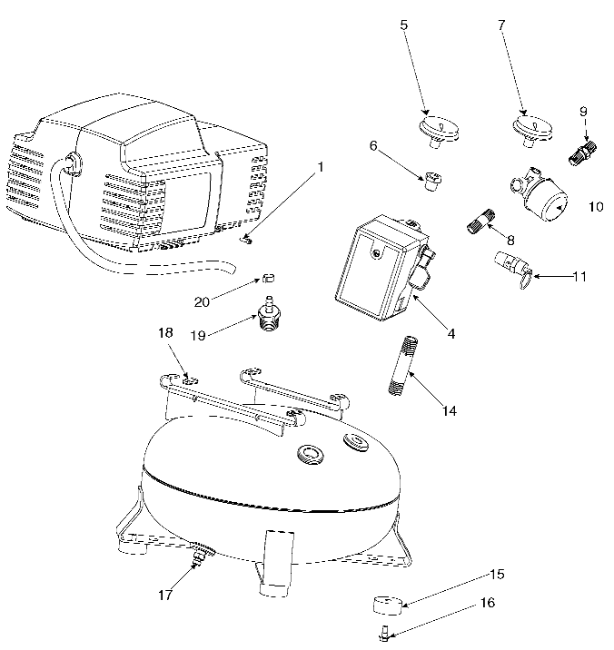 Default Diagram and Parts List for EXFAC24 Type 3 DeVilbiss Compressor