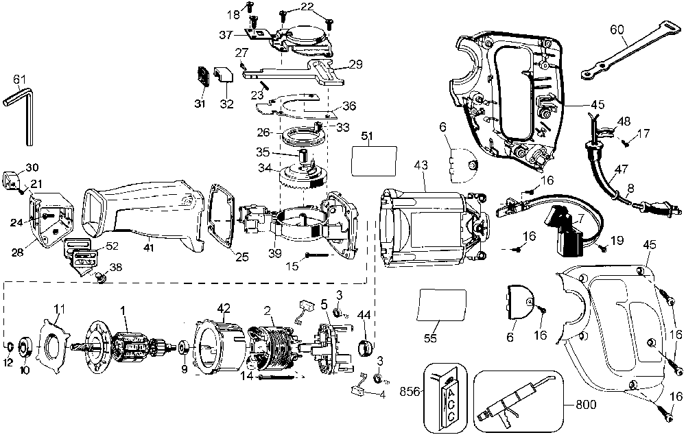 Exploded Diagram A Diagram and Parts List for 23108 Type 1 DeVilbiss Reciprocating Saw