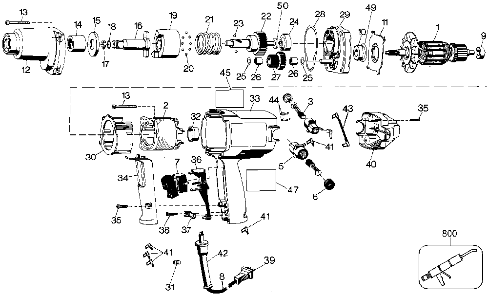 Exploded Diagram A Diagram and Parts List for 22657 Type 1 DeVilbiss Wrench