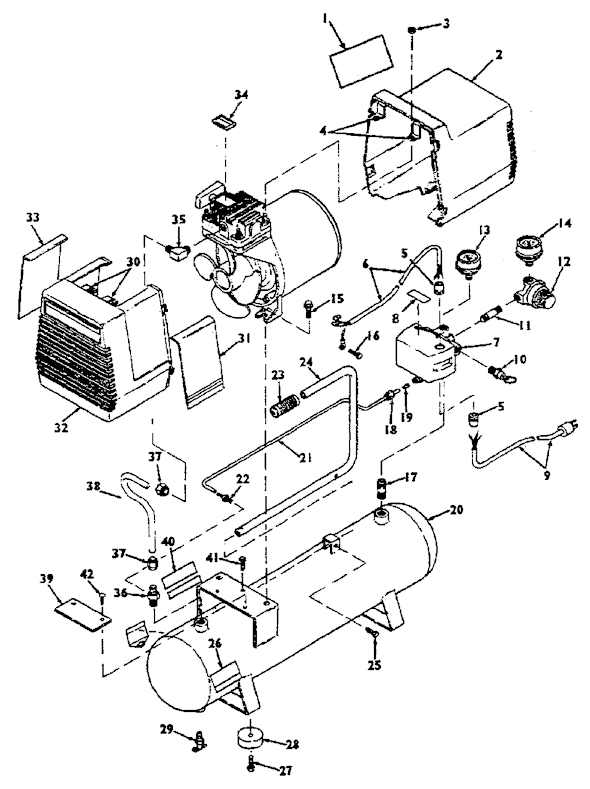 Page A Diagram and Parts List for DAC-7128 Type 0 DeVilbiss Compressor