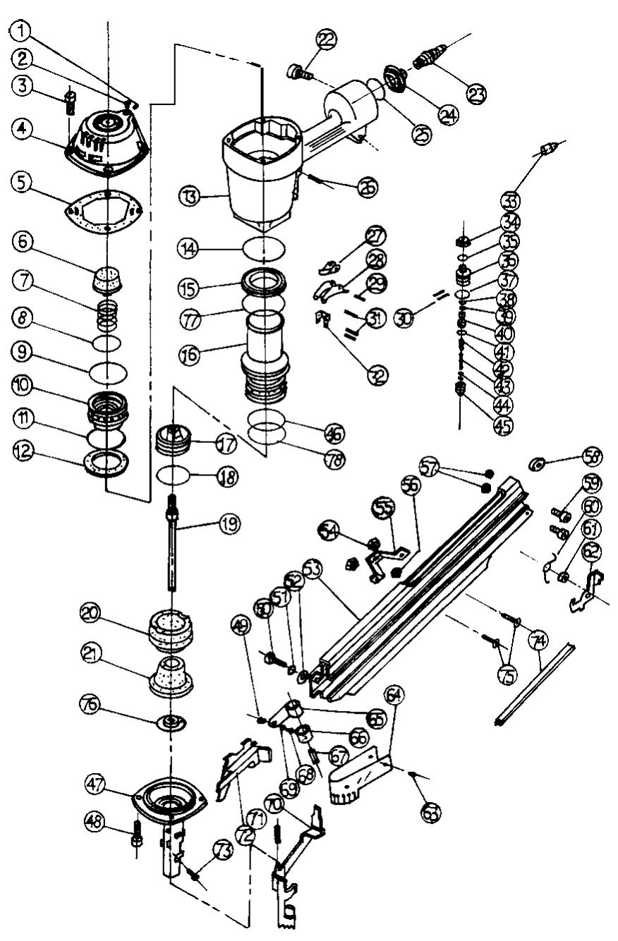Default Diagram and Parts List for SFN6 Type 0 DeVilbiss Nailer