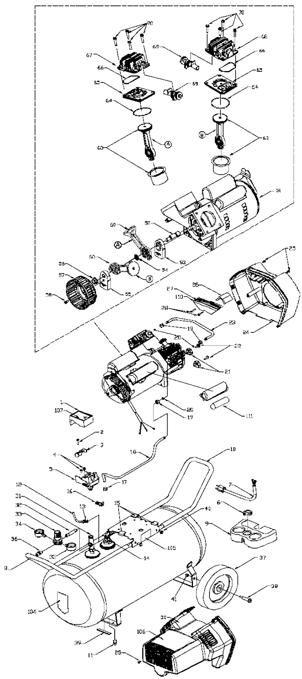 Page A Diagram and Parts List for DF412 Type 2 DeVilbiss Compressor