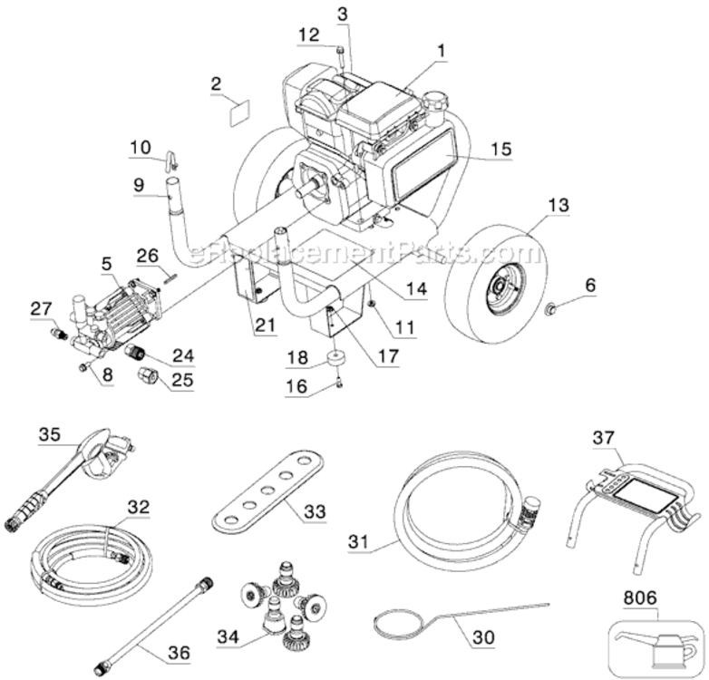 Page A Diagram and Parts List for DVH3000 Type 0 DeVilbiss Pressure Washer
