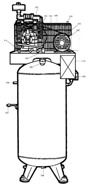 Default Diagram and Parts List for LM7580V2M Type 0 DeVilbiss Compressor