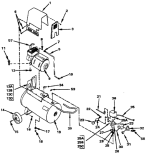 Default Diagram and Parts List for RA350E20AD Type 0 DeVilbiss Compressor