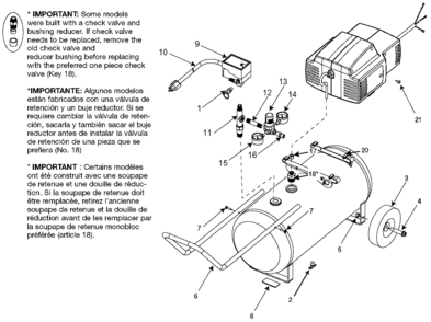 Default Diagram and Parts List for EXFAC2080 Type 1 DeVilbiss Compressor
