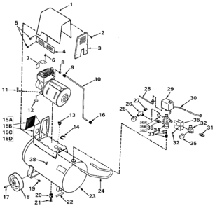 Default Diagram and Parts List for IRC250E20AD Type 1 DeVilbiss Compressor