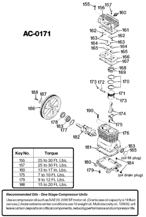 AC-0171 Diagram and Parts List for AFL560V Type 1 DeVilbiss Compressor