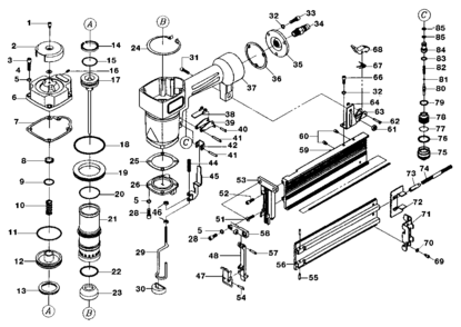 Default Diagram and Parts List for NF2502X4 Type 0 DeVilbiss Nailer