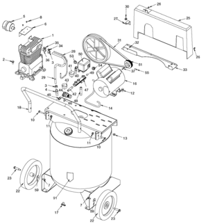 Default Diagram and Parts List for ACSL530RVP Type 3 DeVilbiss Compressor