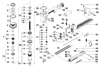 Default Diagram and Parts List for NBSNC2X4 Type 0 DeVilbiss Nailer