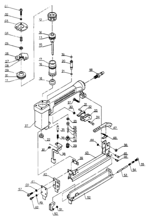 Default Diagram and Parts List for NCS2 Type 0 DeVilbiss Nailer