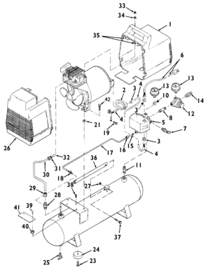 Default Diagram and Parts List for FIC100E3D Type 1 DeVilbiss Compressor