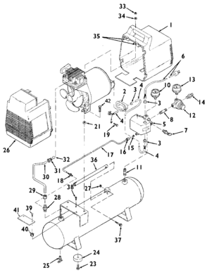 Default Diagram and Parts List for FIC100E3D Type 0 DeVilbiss Compressor