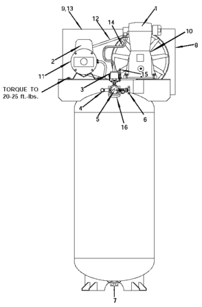 Default Diagram and Parts List for ACSL560V1 Type 1 DeVilbiss Compressor